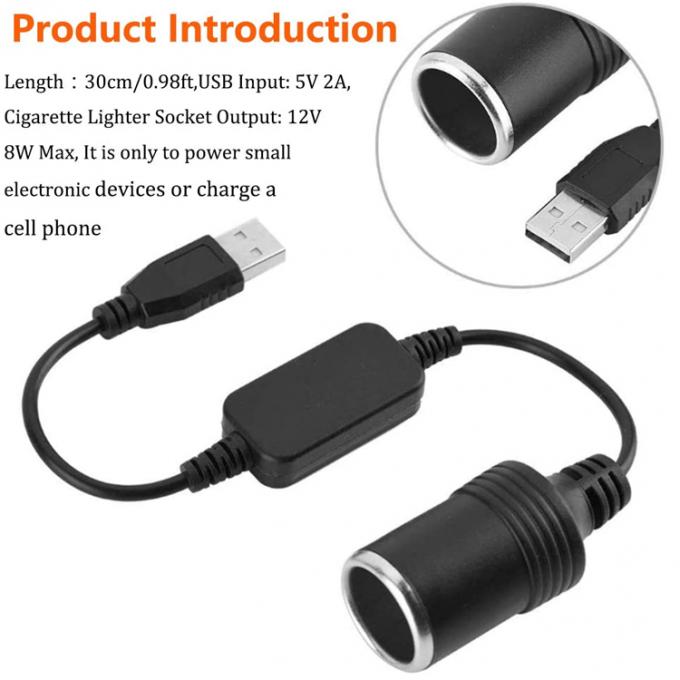 USB A macho a 12v enchufe de encendedor de cigarrillos para automóviles conector de convertidor de energía femenino 3
