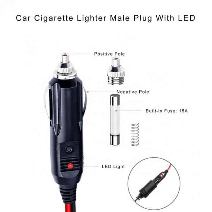 12V 24V 15A fusible encendedor de cigarrillos de automóvil enchufe masculino con alambre de plomo 2