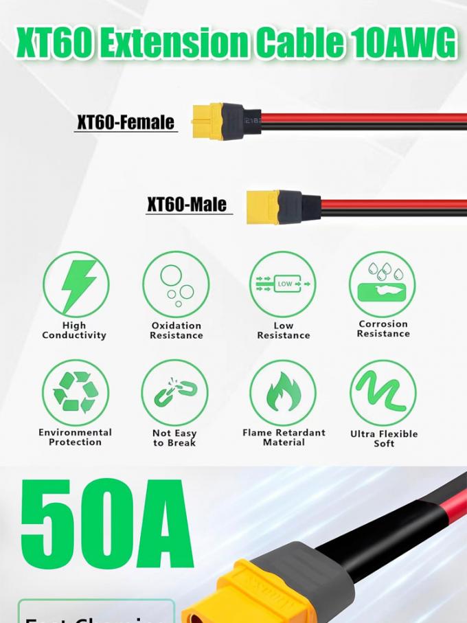 10AWG 12AWG Hombre a mujer XT60 XT60H Conector Cable de adaptación de extensión para la central eléctrica de baterías RC Panel solar 2
