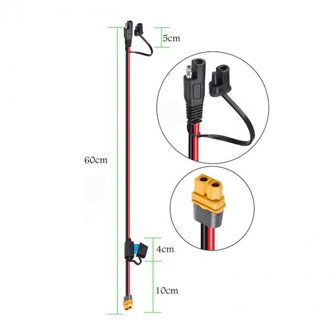 XT60 Conector femenino para el cable de extensión SAE con soporte de fusible para la central eléctrica de paneles solares 3