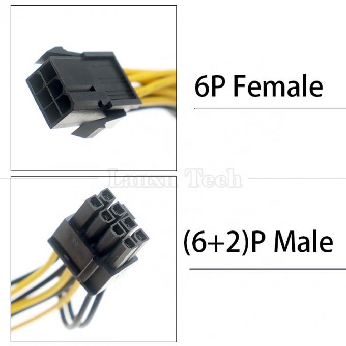 18AWG Pure Cooper Splitter 6 PIN Femenino a doble 8 PIN 6 + 2 Hombre PCI Express Cable PCIe para tarjetas gráficas GPU 1