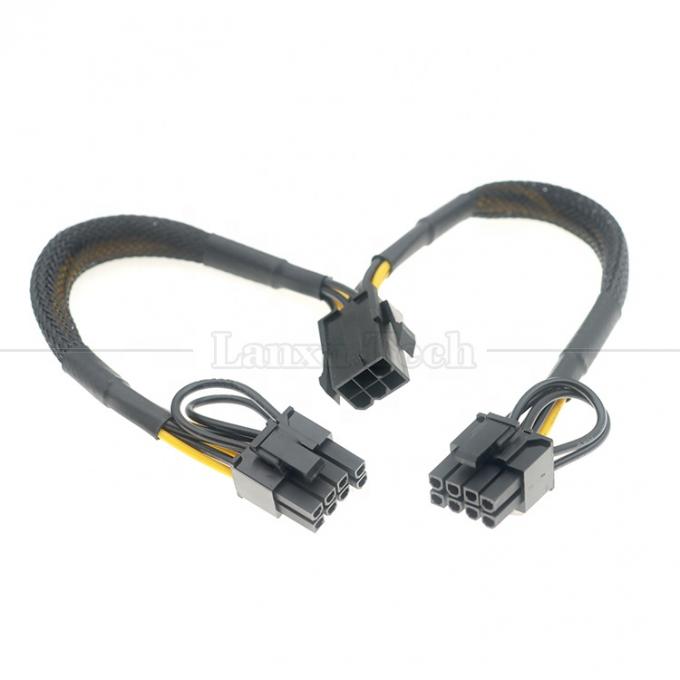 Sleeved 18AWG Pure Cooper Y Splitter 6 pin a doble 8 pin 6 + 2 PCI Express Adaptador de alimentación Extensión de cable PCIe para GPU 0