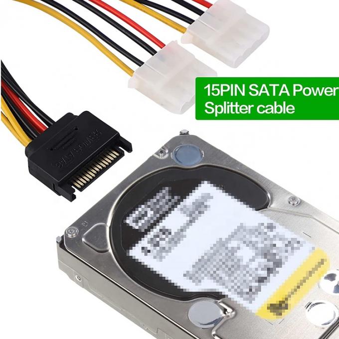Sata 15 Pin Hombre a doble Molex 4 Pin Lp4 IDE Hombre Disco duro de energía Y adaptador Cable de conversión para HDD SSD 5