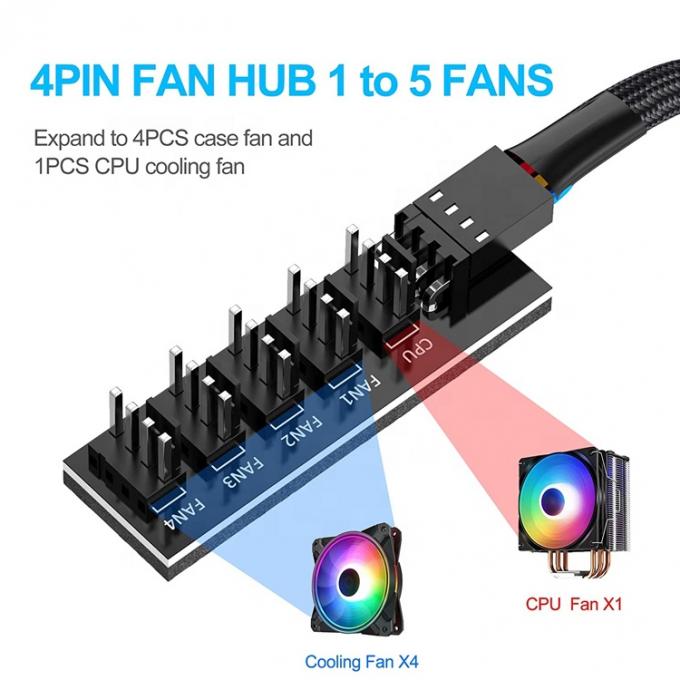 1 a 5 formas 4 pin splitter PWM PC Fan Hub Cable de suministro de energía para ATX Cuadro de computadora 4 pin y 3 pin ventiladores de enfriamiento 1