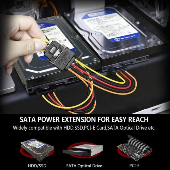 Datos de hombre a mujer Sata 15 Pin Power Y Splitter Cable para computadora HDD SSD PC Case 0