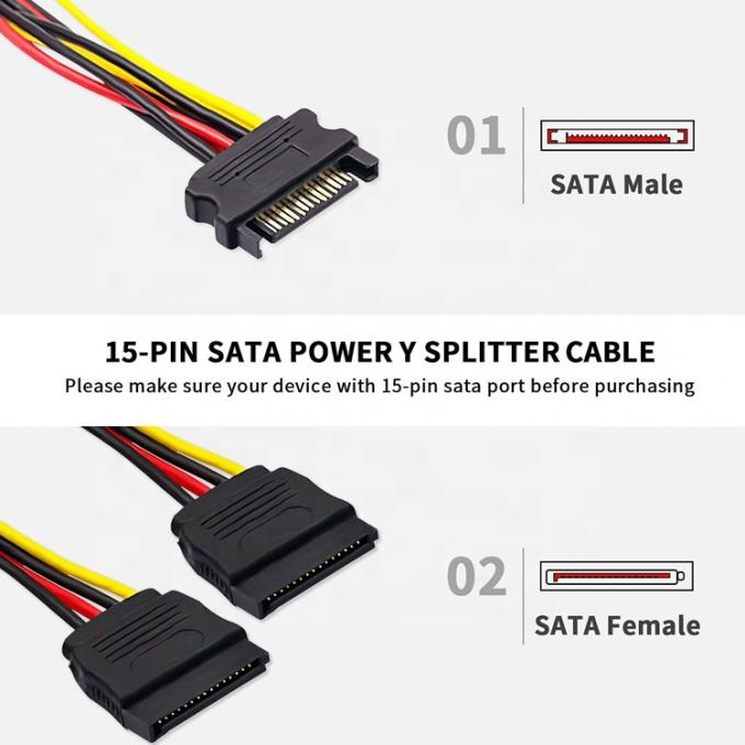 Datos de hombre a mujer Sata 15 Pin Power Y Splitter Cable para computadora HDD SSD PC Case 3