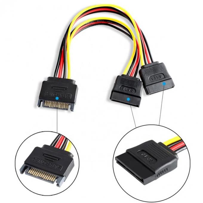Datos de hombre a mujer Sata 15 Pin Power Y Splitter Cable para computadora HDD SSD PC Case 2
