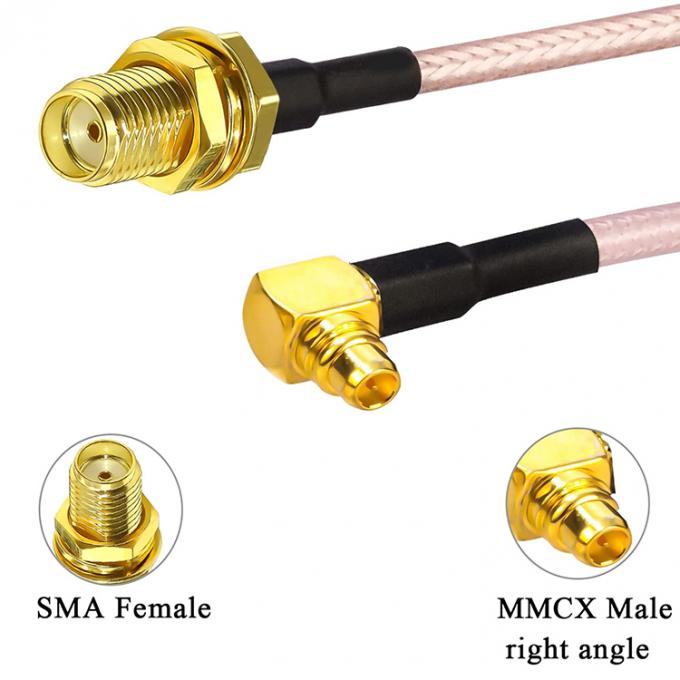 RG316 90 grados ángulo derecho MMCX macho a SMA mujer antena cola de cerdo RF cable coaxial 1