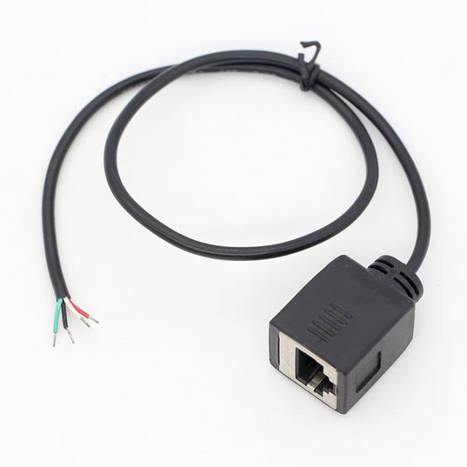 Ensamblaje personalizado Socket femenino RJ45 para abrir soldadura enlatada 4 cables cables de cola de cerdo de extremo desnudo 3