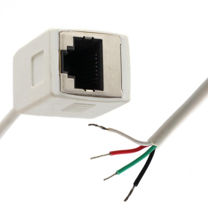Personalización Blanco Femenino RJ45 Enchufe para abrir soldadura enlatada 4 cables cables de cola de cerdo de extremo desnudo 0