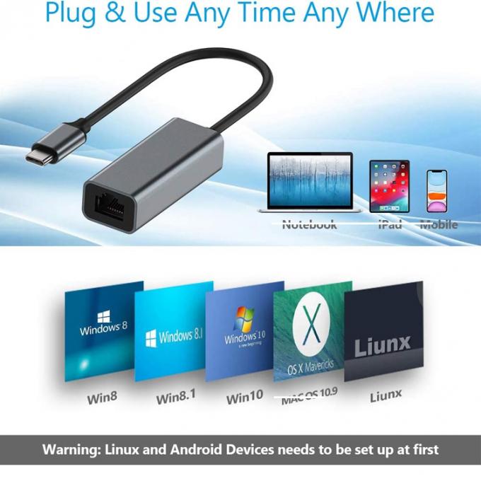 Plug and Play USB 3.0 Tipo C macho a Gigabit RJ45 Ethernet Adaptador de red LAN para computadora portátil 5