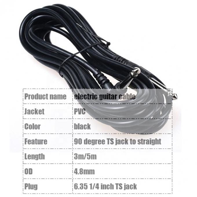 1M 3M 5M Durable Ángulo de 90 grados a recta 6.35mm 1/4 TS Jack Instrument Patch Guitar Cable 1