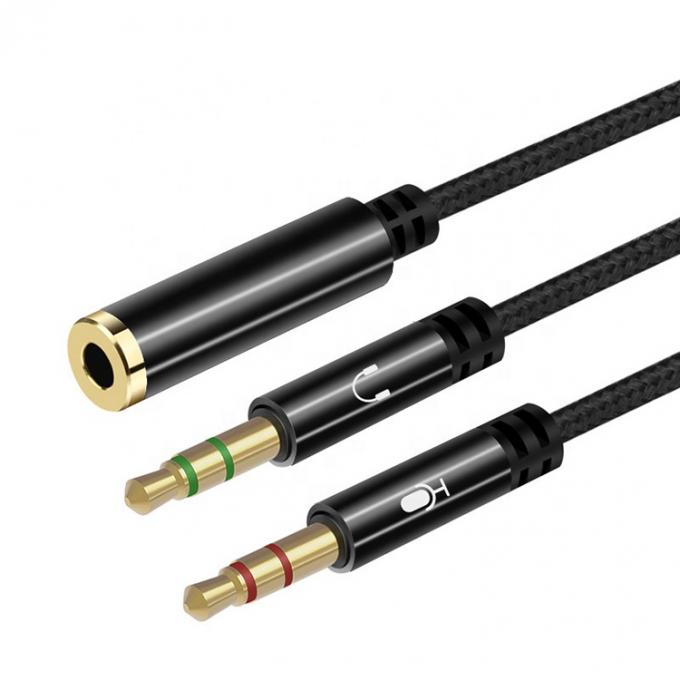 High Quality Nylon Braided Splitter 1 Mujer a 2 Hombres auriculares 3.5mm Jack Audio Mic Cable para teléfono 0