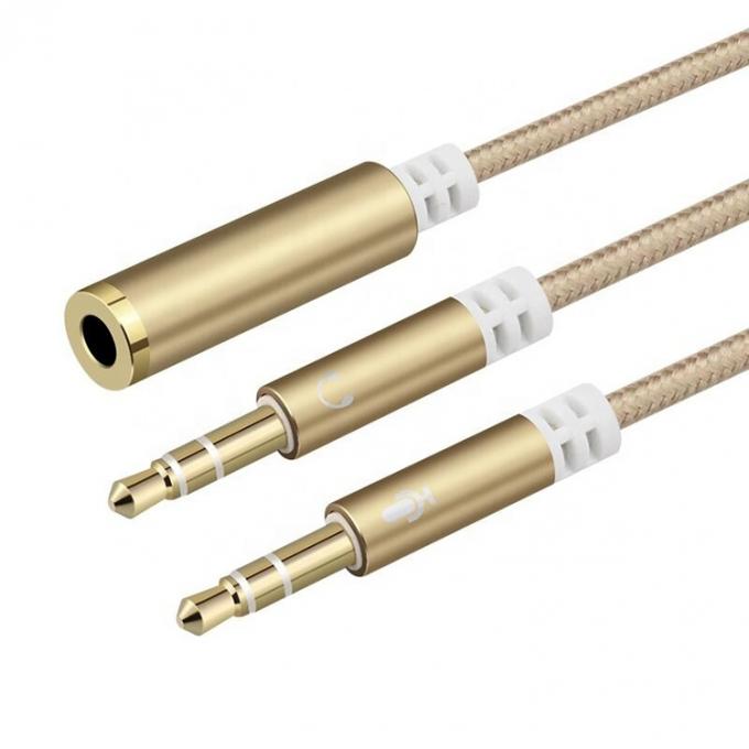 High Quality Nylon Braided Splitter 1 Mujer a 2 Hombres auriculares 3.5mm Jack Audio Mic Cable para teléfono 2