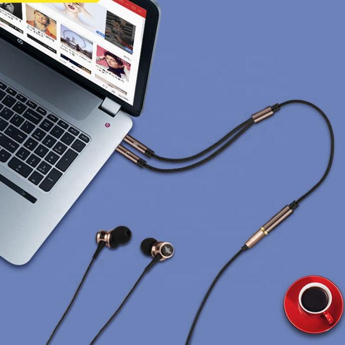 High Quality Nylon Braided Splitter 1 Mujer a 2 Hombres auriculares 3.5mm Jack Audio Mic Cable para teléfono 4