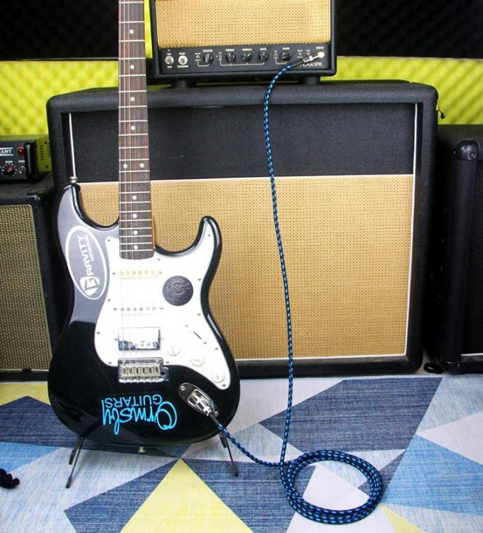 10FT Durable azul trenzado 90 grados en ángulo recto 1/4 TS Jack Instrumentos eléctricos Guitar Patch Cable 5