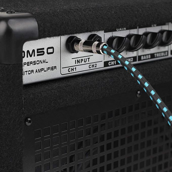 10FT Durable azul trenzado 90 grados en ángulo recto 1/4 TS Jack Instrumentos eléctricos Guitar Patch Cable 6