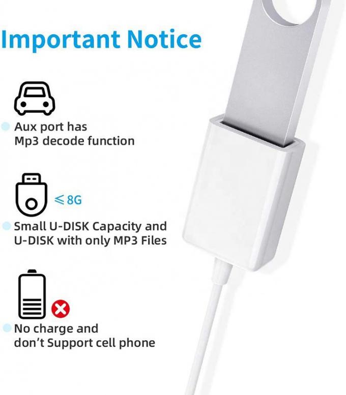 USB 2.0 Femenino a 3,5 mm Jack 3 polos Adaptador de convertidor AUX para altavoz de audio de automóvil 2