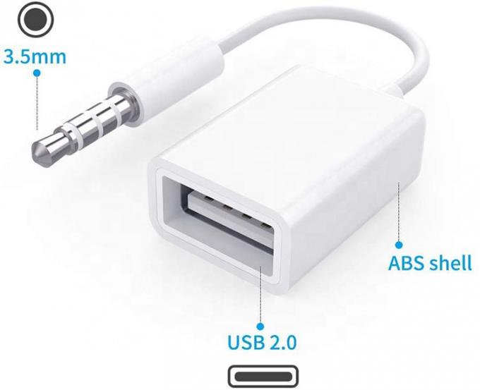 USB 2.0 Femenino a 3,5 mm Jack 3 polos Adaptador de convertidor AUX para altavoz de audio de automóvil 4