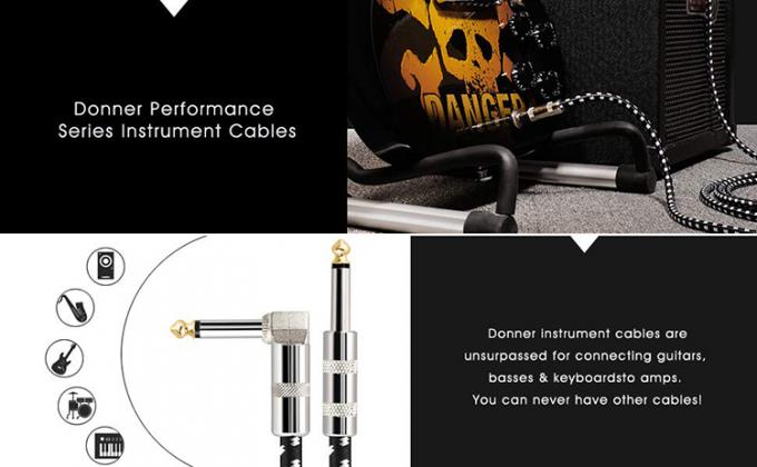 Metal trenzado en ángulo recto de 3M 6.35mm 1/4 TS Jack Audio Guitarra eléctrica Instrumento de efecto de bajo Amp Patch Cable de plomo 7