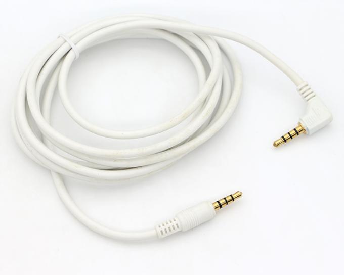 Conector de oro blanco personalizado de ángulo derecho masculino a masculino 3.5mm Jack TRRS Plug Stereo Audio Cable 4