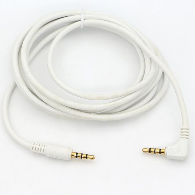 Conector de oro blanco personalizado de ángulo derecho masculino a masculino 3.5mm Jack TRRS Plug Stereo Audio Cable 5