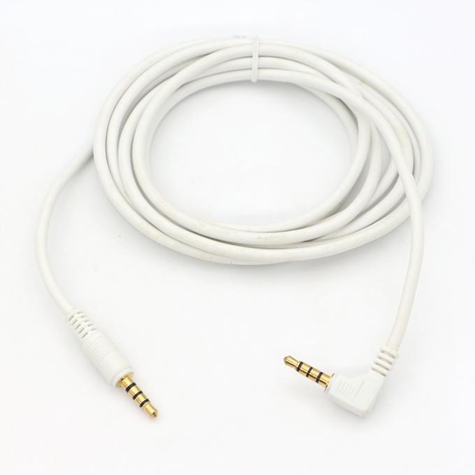 Conector de oro blanco personalizado de ángulo derecho masculino a masculino 3.5mm Jack TRRS Plug Stereo Audio Cable 6