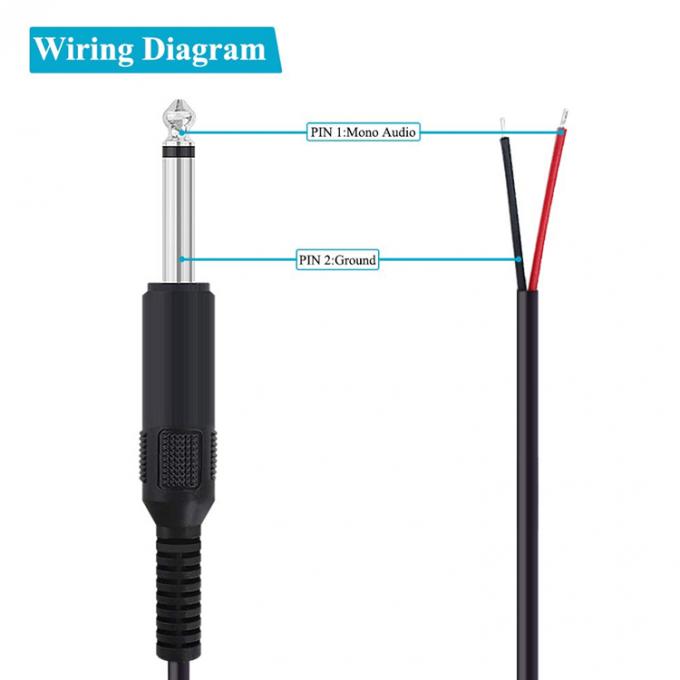 6.35mm 1/4 pulgadas TS 2 Ploes Jack Mono macho de audio enchufe a alambre desnudo cable de extremo abierto para el micrófono 2