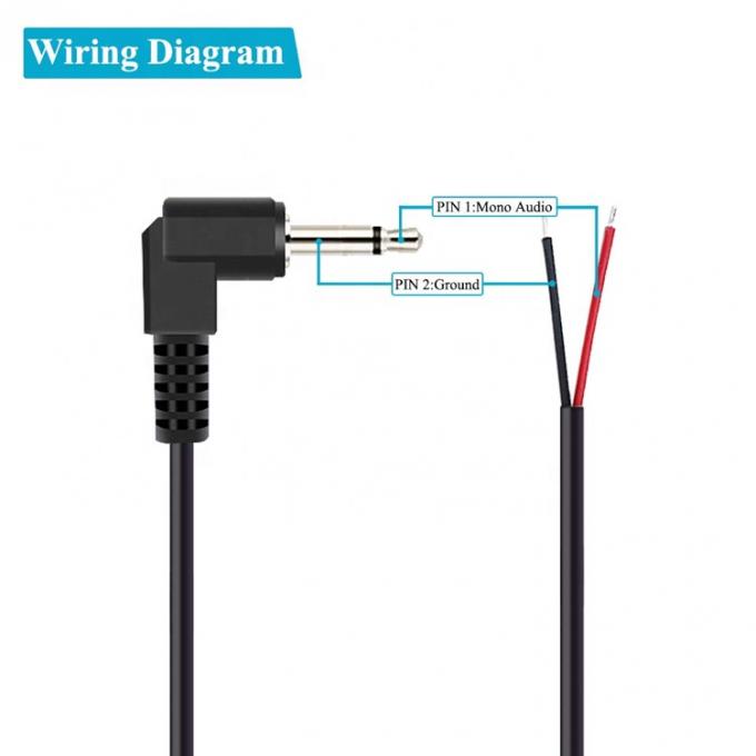 Ángulo recto de 90 grados 2 polos TS 3.5mm Jack de audio estéreo a cola de cerdo despojado Cables de extremo de alambre desnudo enlatado 1