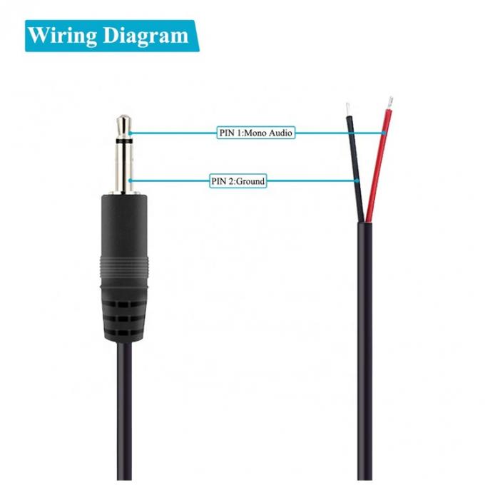 Custom 2 Polos TS 3.5mm Stereo Audio Mono Jack Plug masculino a la cola de cerdo desnudo enlatado cable de extremo de alambre desnudo 1