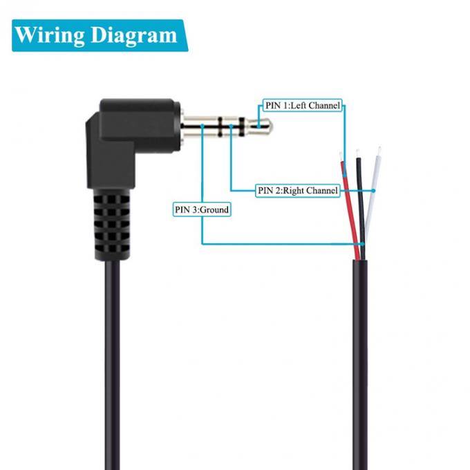 Ángulo derecho de 90 grados 3 polos TRS 3,5 mm Jack de audio estéreo a cola de cerdo despojado Cables de extremo de cable de alambre desnudo 1