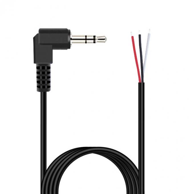 Ángulo derecho de 90 grados 3 polos TRS 3,5 mm Jack de audio estéreo a cola de cerdo despojado Cables de extremo de cable de alambre desnudo 2