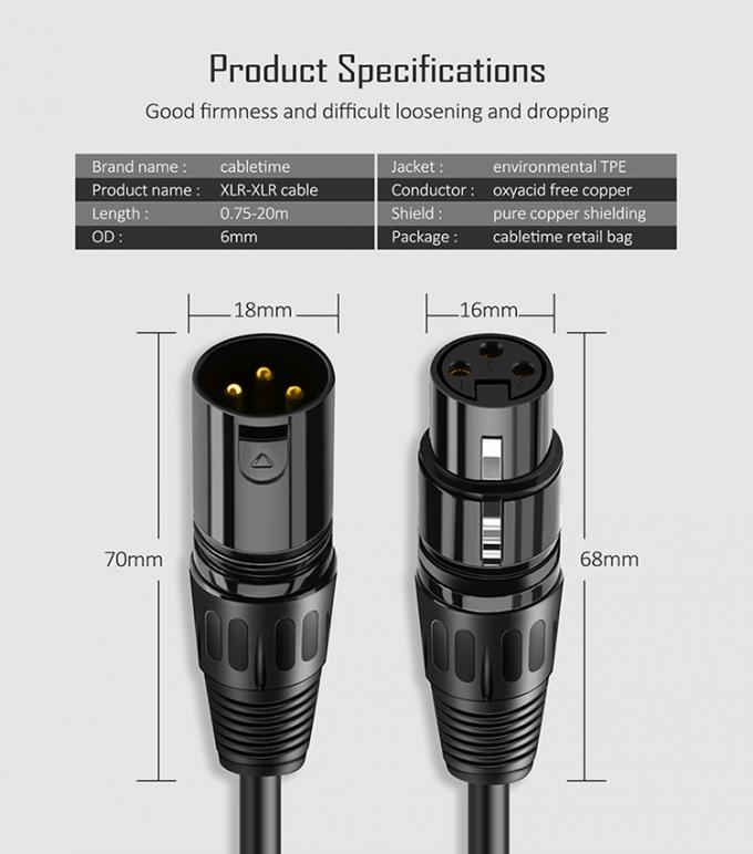 Micrófono OEM HiFi Micrófono 3 PIN Conector XLR Jack de audio macho a XLR cable DMX femenino 3