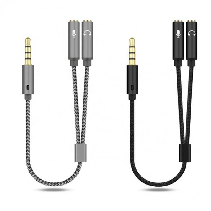 1 entrada a 2 salida Y forma 3.5 mm AUX Stereo Audio Mic Audífonos Splitter Adaptador de cable 0