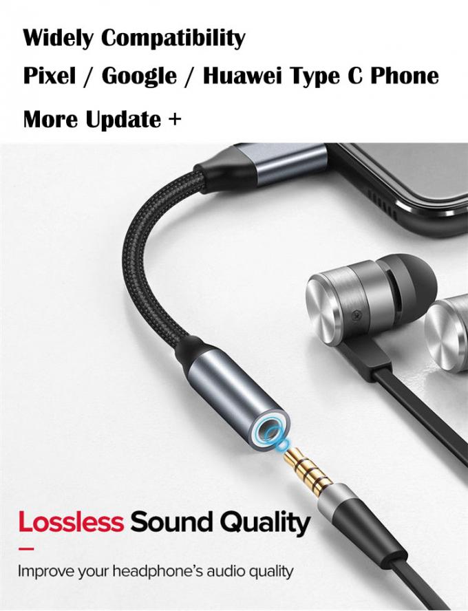 Adaptador de cable de audio de 3,5 mm de USB tipo C a AUX de alta compatibilidad DAC para Samsung Pixel Google Phone 4
