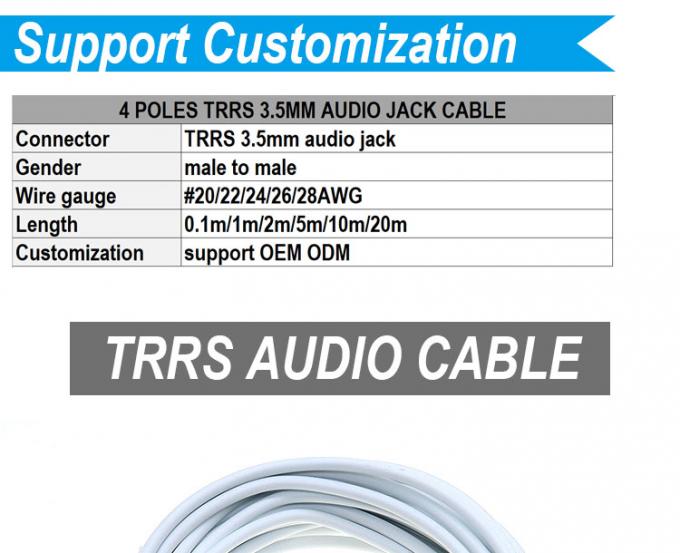 3.5mm Hombre a Hombre Stereo Aux Mono Jack 4 polos TRRS Micrófono de audio cable 0