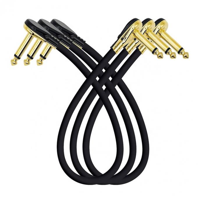 Corto ángulo derecho dorado mono TS Jack Instrument Guitar Patch Cable para efectos de guitarra tablero de pedal 0