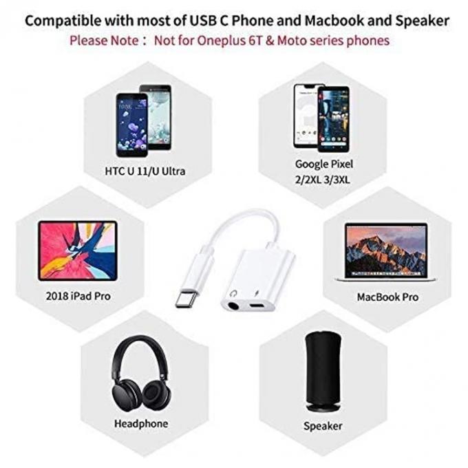 2 en 1 conector USB C a 3,5 mm AUX auricular dongle de auricular Adaptador para Samsung Note goole píxel 4 4XL 3 3XL 2 2XL 5
