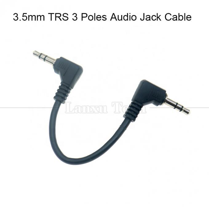 Ángulo recto de 90 grados de macho a macho 3 polos TRS 3,5 mm cable de extensión de conector de audio 0