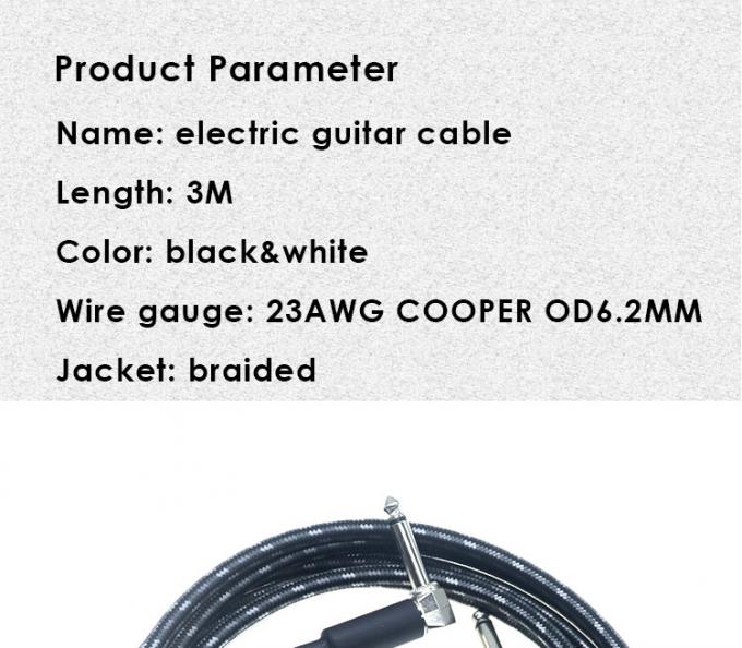L forma 90 grados ángulo recto a recto duradero chaqueta trenzada 6.35mm Ts Jack instrumento guitarra eléctrica parche de audio cable 0