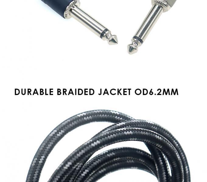 L forma 90 grados ángulo recto a recto duradero chaqueta trenzada 6.35mm Ts Jack instrumento guitarra eléctrica parche de audio cable 3
