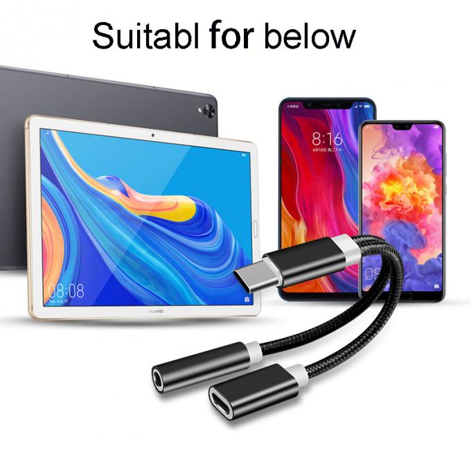 2 en 1 Tipo C a 3,5 mm Cargador de auriculares Jack de audio USB C Cable portátil Tipo C a 3,5 mm Adaptador de conector para teléfono móvil 6