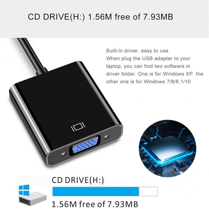Convertidor de vídeo de pantalla múltiple USB 3.0 a VGA Adaptador para PC Monitor de computadora portátil Proyector HDTV 2
