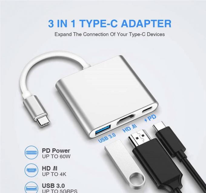 3 en 1 PD Carga 4K 1080P USB Tipo C Adaptador del centro de la estación de acoplamiento OTG 0