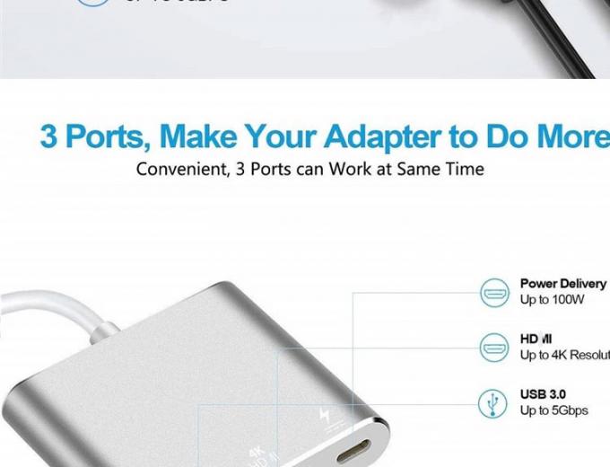 3 en 1 PD Carga 4K 1080P USB Tipo C Adaptador del centro de la estación de acoplamiento OTG 1