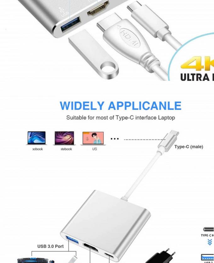 3 en 1 PD Carga 4K 1080P USB Tipo C Adaptador del centro de la estación de acoplamiento OTG 2