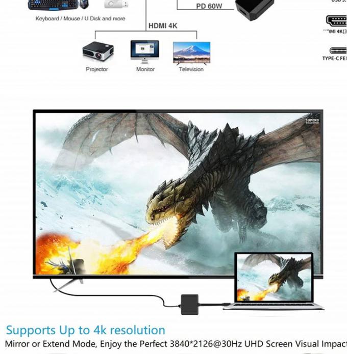 3 en 1 PD Carga 4K 1080P USB Tipo C Adaptador del centro de la estación de acoplamiento OTG 3