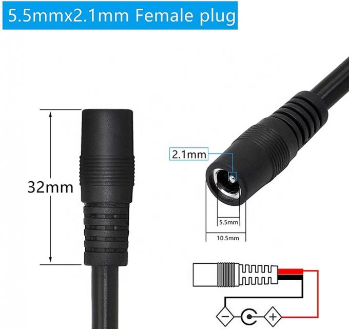 Jack de entrada de suministro de corriente continua 2.1x5.5mm Conector de barril de toma de corriente masculino femenino para abrir el cable de alimentación DC Pigtail 4