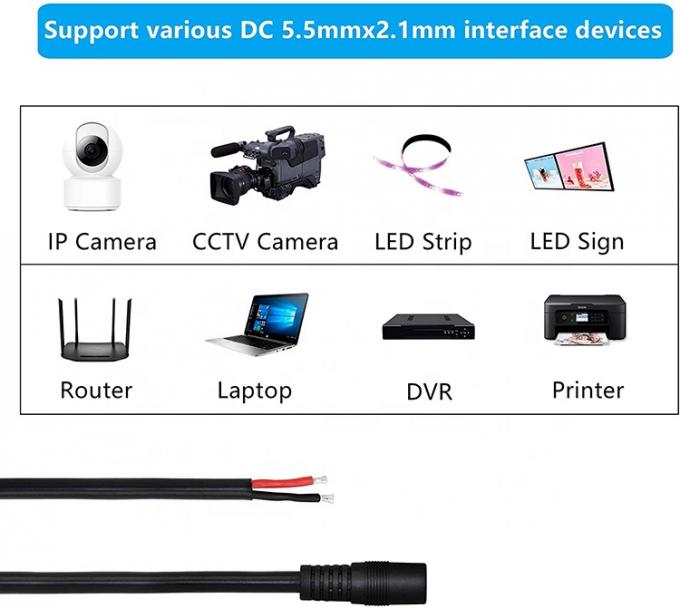 Jack de entrada de suministro de corriente continua 2.1x5.5mm Conector de barril de toma de corriente masculino femenino para abrir el cable de alimentación DC Pigtail 5