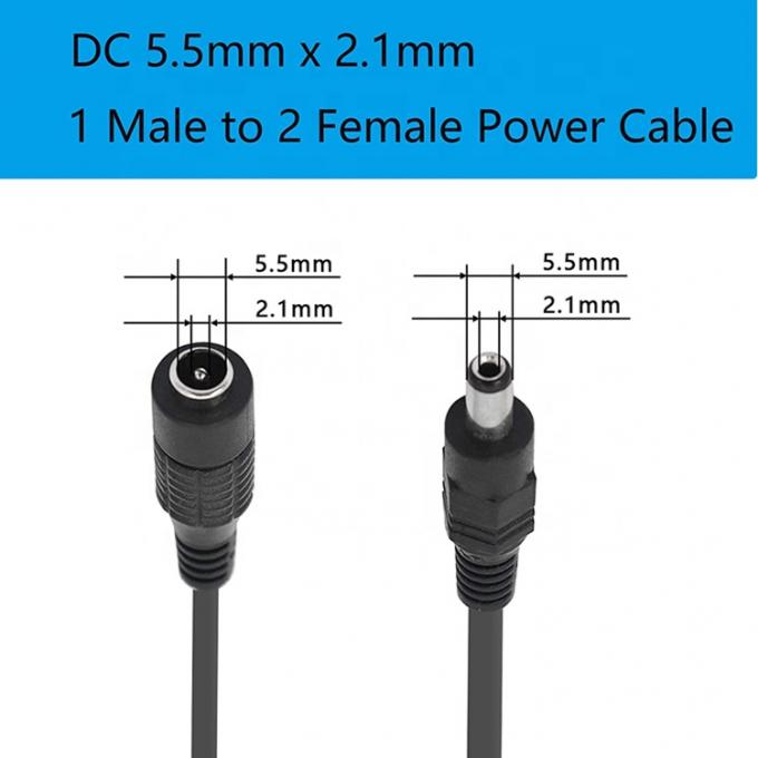 1 a 2 vías 1 Hembra a 2 Hombre 5.5x2.1 mm Cable de distribución de alimentación continua para cámaras de circuito cerrado 2